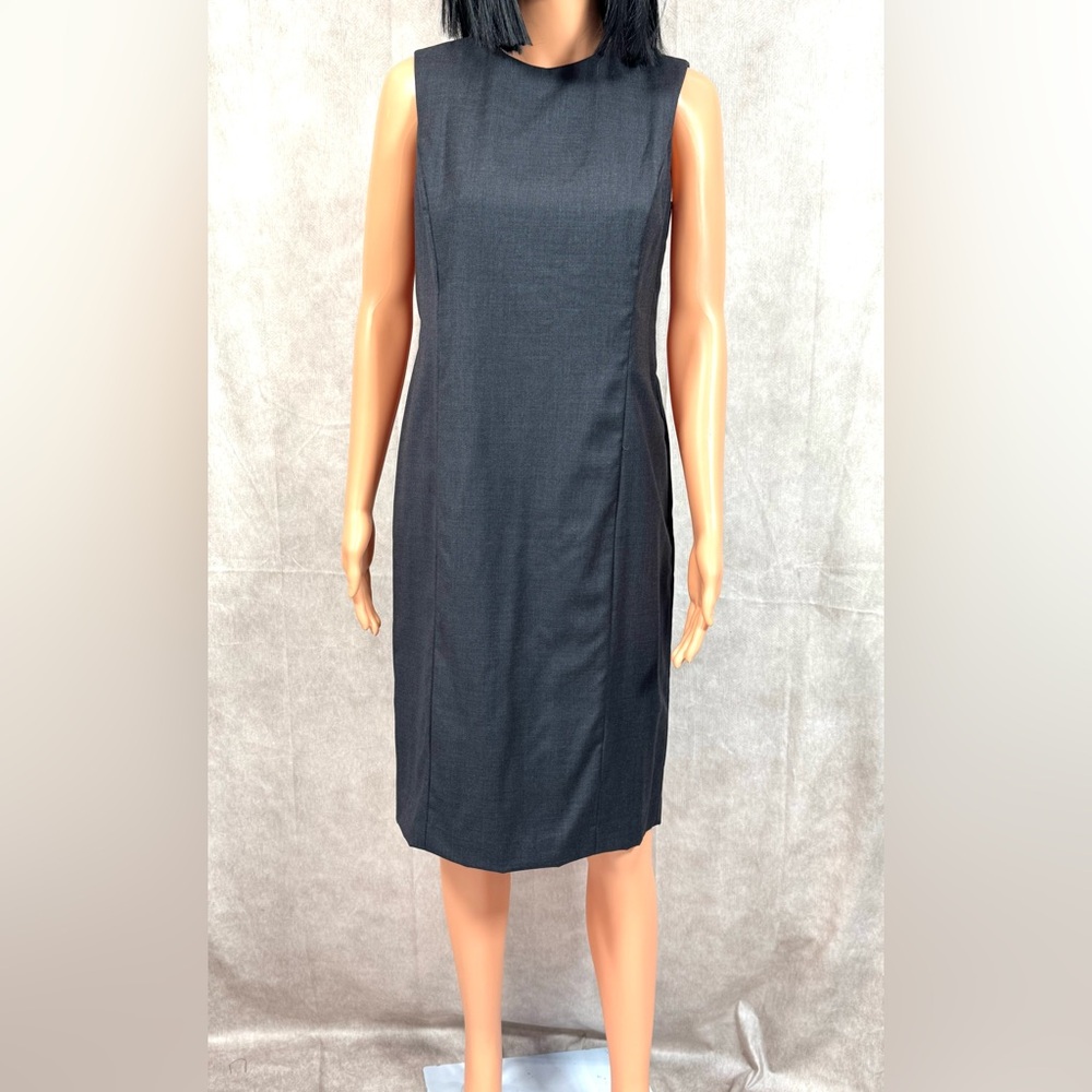 Gray Sleeveless Wool Sheath Midi Dress for Work